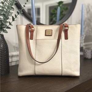 Dooney & Bourke Cream Leather Tote with Brown Straps